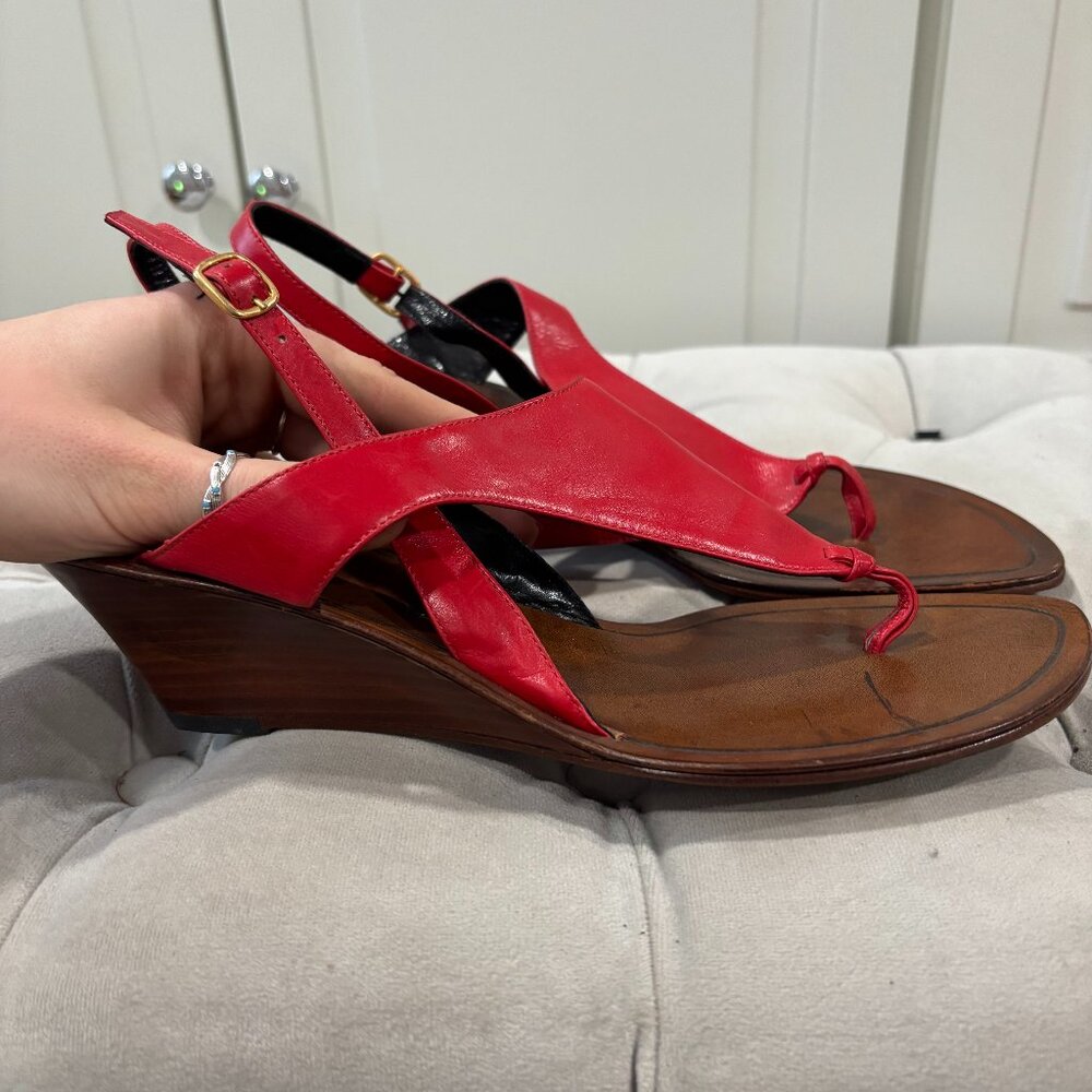 Vintage Italian Wedge Sandal with Red Leather Straps
